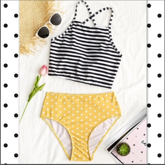 Other - High Waisted Striped & Polka Dot Swimsuit ✨💖